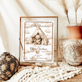 Boho Teddybeer Thema Baby Shower Uitnodiging