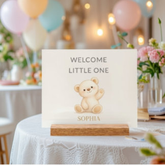 Boho Teddybeer “Welkom kleine” Persoonlijk Acryl Bord