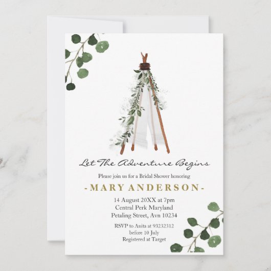 Boho Teepee Aventure nuptiale invitation de douche (Devant)