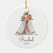 Boho Teepee Baby Girl-kerstversiering Keramisch Ornament (Achterkant)