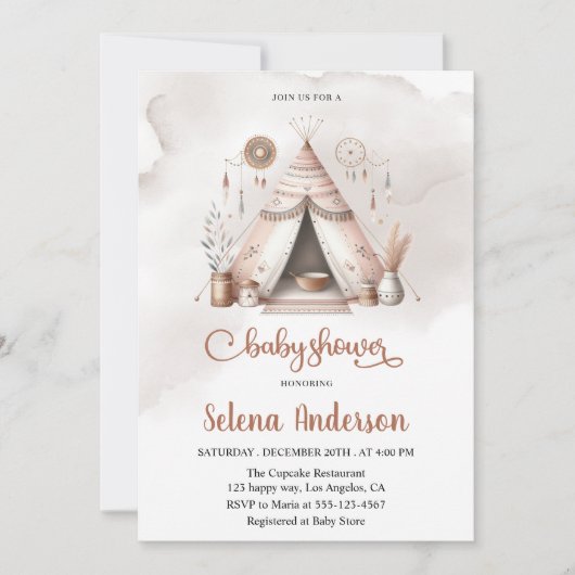 Boho Teepee Baby shower Invitation (Devant)
