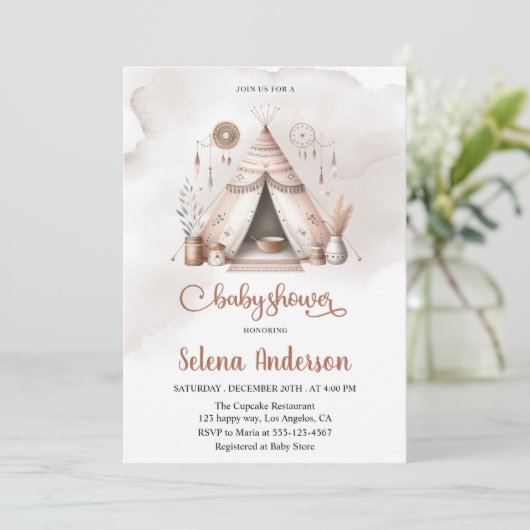 Boho Teepee Baby shower Invitation (Debout devant)