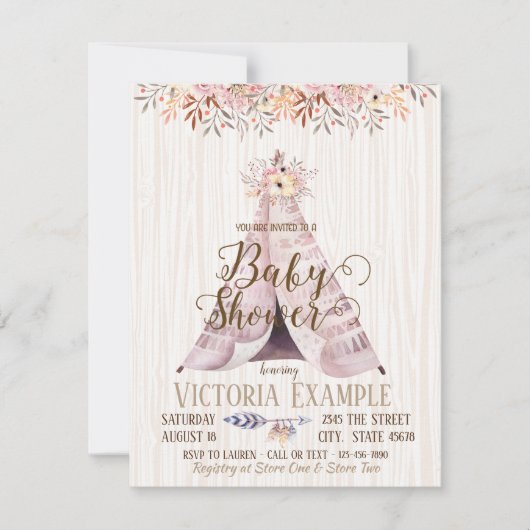 Boho TeePee Baby Shower Invitations (Devant)