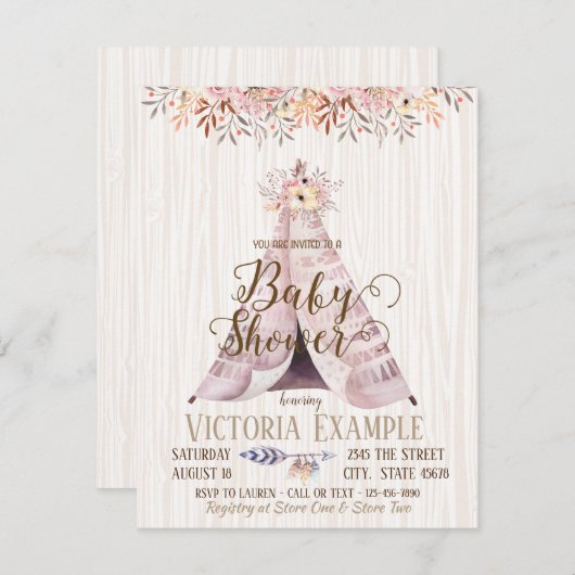 Boho TeePee Baby Shower Invitations (Devant / Derrière)