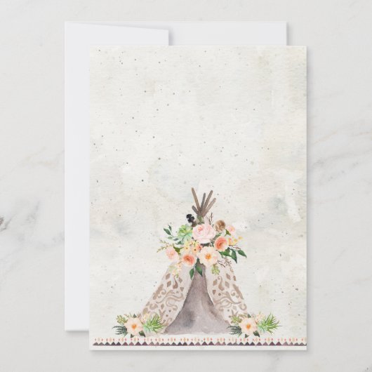 Boho TeePee bruids douche uitnodiging (Achterkant)