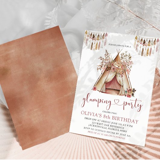 Boho Teepee Glamping Anniversaire Fête Invitation