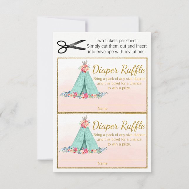 Boho TeePee Luier Raffle Tickets (Voorkant)