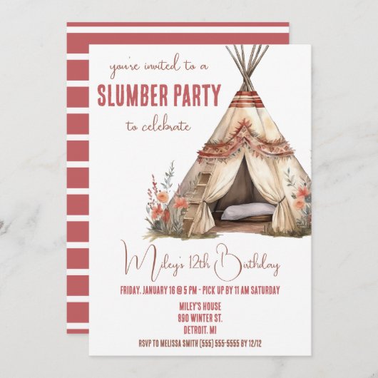 Boho TeePee Slumber Party, Sleepover, Verjaardag Kaart (Voorkant / Achterkant)