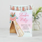 Boho Teepee Tent Slaapfeest Uitnodiging (Staand voorkant)