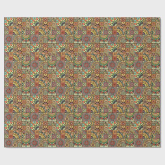 Boho tegels: kleurrijk patchwork naadloos patroon cadeaupapier (Vlak)