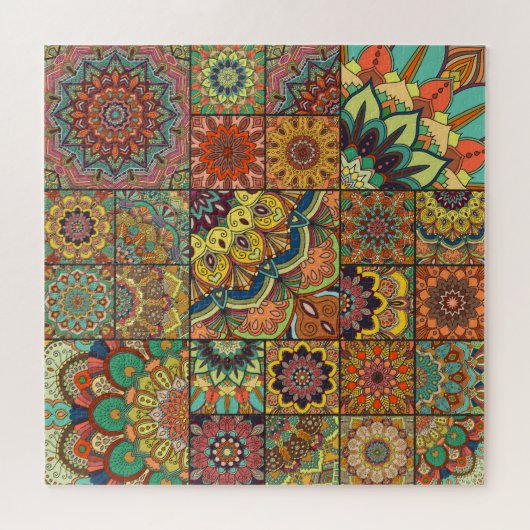Boho tegels: kleurrijk patchwork naadloos patroon legpuzzel (Horizontaal)