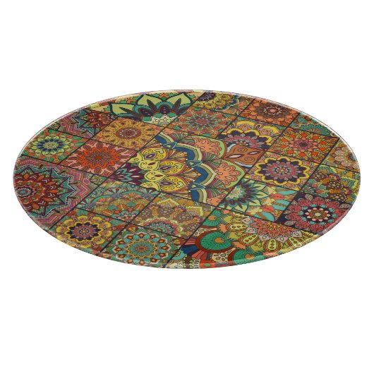 Boho tegels: kleurrijk patchwork naadloos patroon snijplank (Hoek)