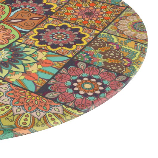 Boho tegels: kleurrijk patchwork naadloos patroon snijplank (Hoek)