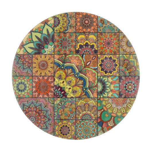 Boho tegels: kleurrijk patchwork naadloos patroon snijplank (Voorkant)