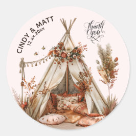 Boho Tent Bedankt bruiloft Ronde Sticker
