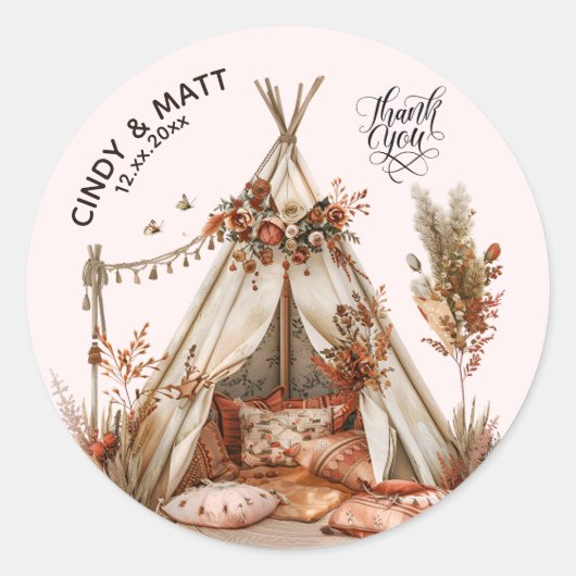 Boho Tent Bedankt bruiloft Ronde Sticker (Voorkant)