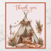 Boho Tent Feathers Garden Wedding Wijn Etiket (Enkel label)