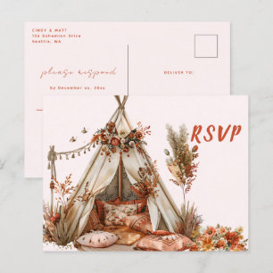Boho Tent Feathers Wedding RSVP Briefkaart