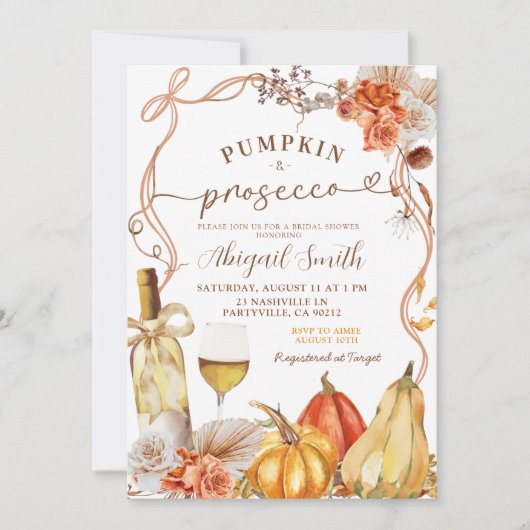 Boho Teracotta Pompoen en Prosecco Vrijgezellenfee Kaart (Voorkant)