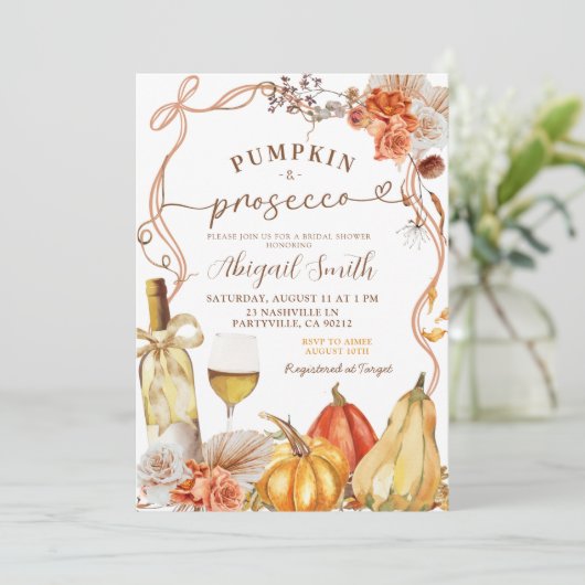 Boho Teracotta Pompoen en Prosecco Vrijgezellenfee Kaart (Staand voorkant)