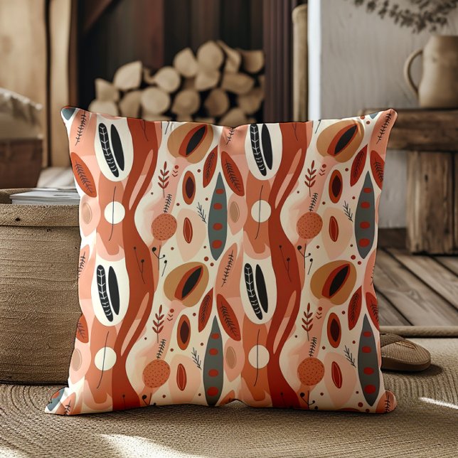Boho Terra Cotta Abstracte warme aardtonen Kussen (Terra cotta boho abstract decorator pillow)