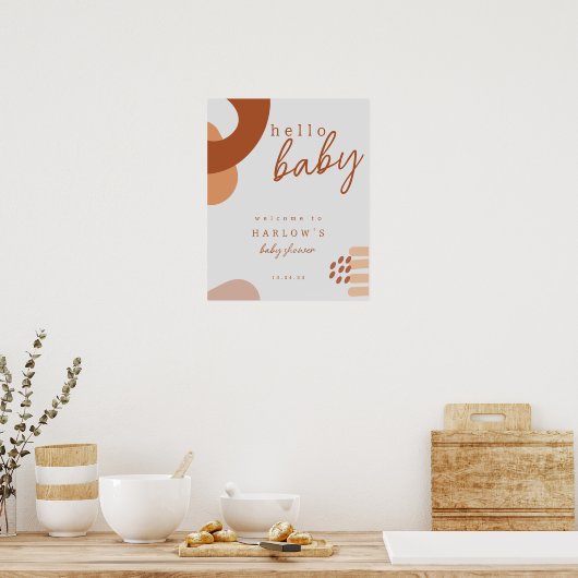 Boho Terracotta Abstract Hallo Baby shower Welkom Poster (Keuken)