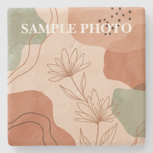 Boho Terracotta Abstracte Bloem Foto op Maat Stenen Onderzetter