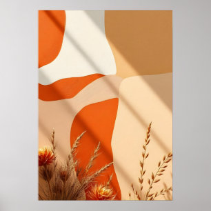 Boho Terracotta Abstracte Vormen Botanische Poster