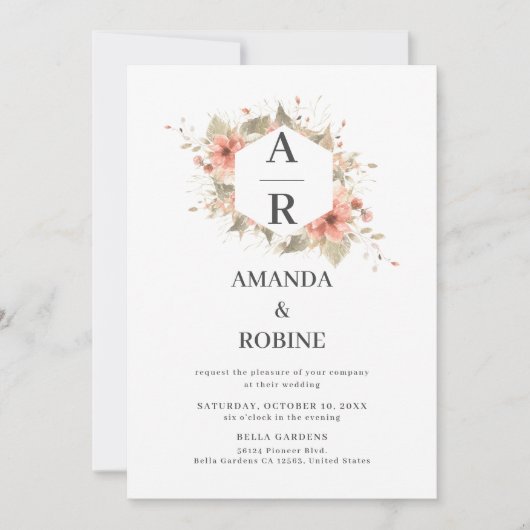 Boho Terracotta Aquarelle Faire-part de mariage (Devant)