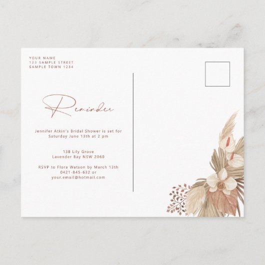 Boho Terracotta Arch Pampas Grass Reminder Briefkaart (Achterkant)
