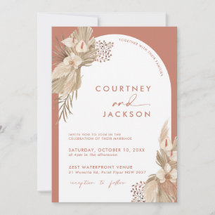 Boho Terracotta Arch Pampas Grass Wedding Kaart