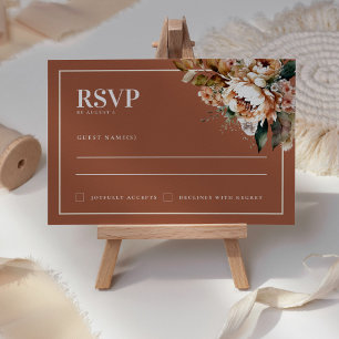 Boho Terracotta Autumn Flowers Wedding Carte RSVP