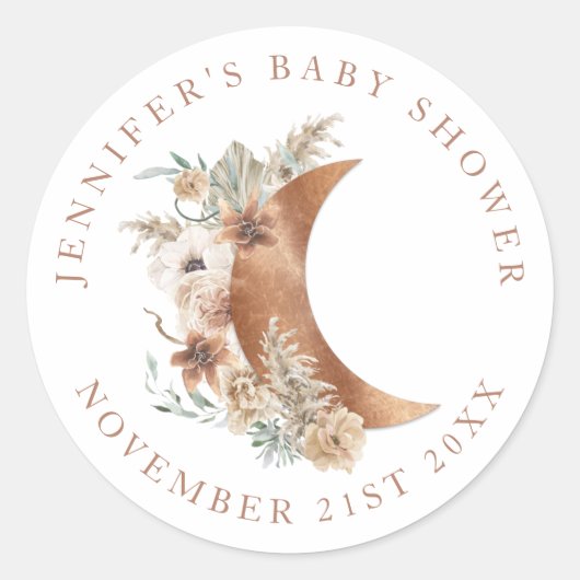 Boho Terracotta Baby shower Round Favor Label (Voorkant)