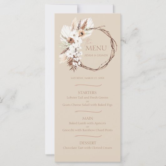 Boho Terracotta Beige Floral Wreath Mariage Menu (Devant)