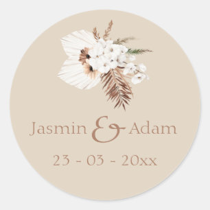 Boho Terracotta Beige Pampas Gras Bloemenbruiloft Ronde Sticker