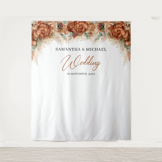 Boho terracotta bloem koper pampasgras bruiloft wandkleed (Voorkant)