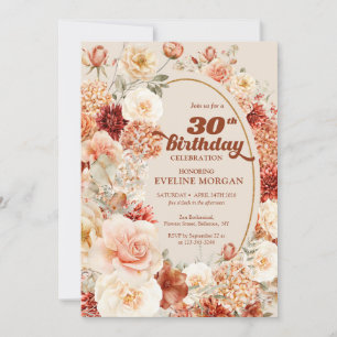 Boho terracotta bloemen groovy 30ste verjaardag kaart