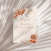 Boho Terracotta Bloemen Pampas Gras Save the Date Kaart