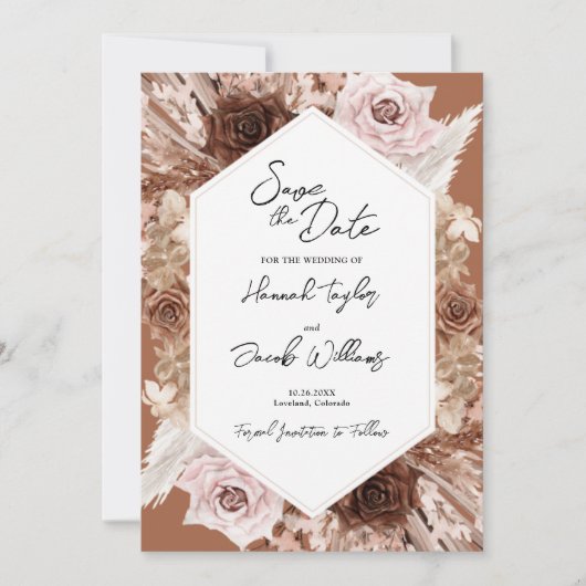 Boho Terracotta Bloemenbruiloft Save The Date (Voorkant)