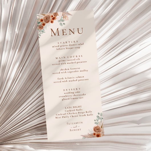 Boho Terracotta Bloemenpampas Grass Wedding Menu