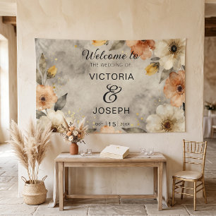 Boho Terracotta Bloemrijke Gouden Stof Bruiloft We Spandoek