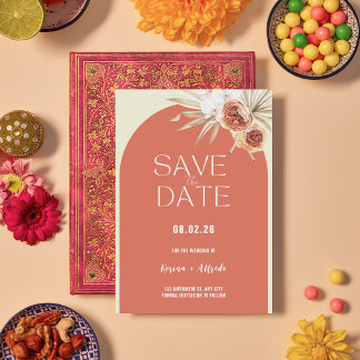 Boho Terracotta Boog Bloemen Save the Date Sjabloo