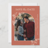 Boho Terracotta Boog Foto Bloemen Save The Date (Voorkant)