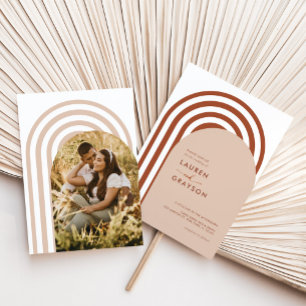Boho terracotta boog foto bruiloft kaart