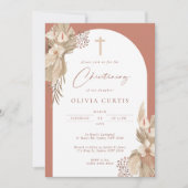 Boho Terracotta Boog Pampas Gras Doopfeest Kaart (Voorkant)