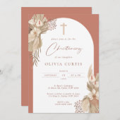 Boho Terracotta Boog Pampas Gras Doopfeest Kaart (Voorkant / Achterkant)