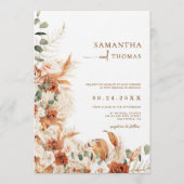 Boho Terracotta Botanical Pampas Photo Wedding Kaart (Voorkant)