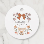 Boho Terracotta Bow Bloemen Huwelijksgunst Labels (Voorkant)