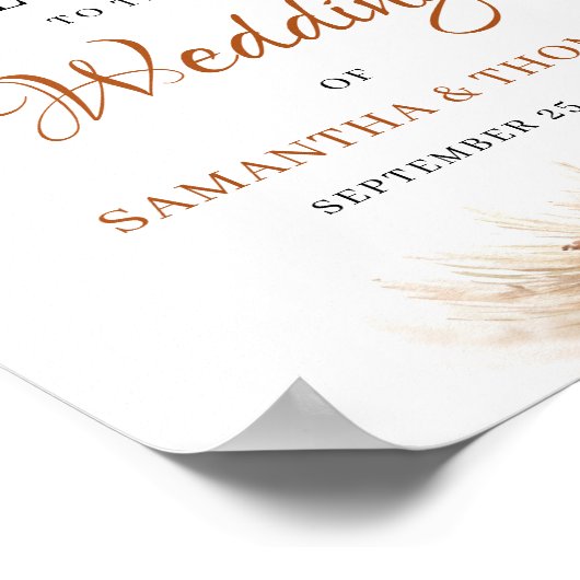 Boho terracotta burgundy pampas gras Weddenschap Poster (Hoek)