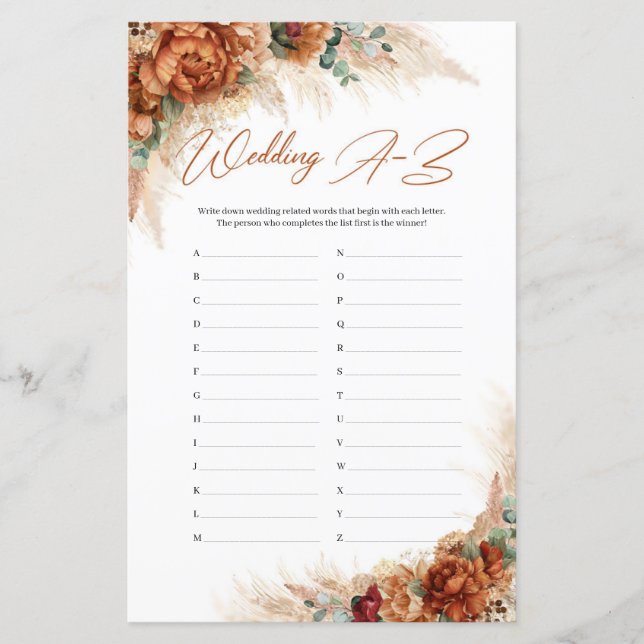 Boho terracotta burgundy pampas gras Wedding A-Z (Voorkant)